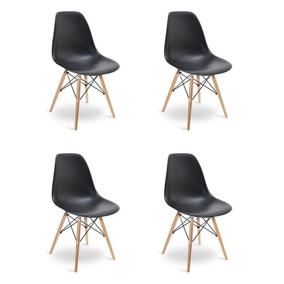 Imagem de Kit 04 Cadeiras Eiffel Charles Eames Base Madeira Sala de Jantar Preto - SSX Multicoisas