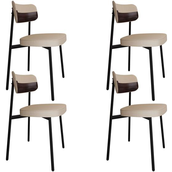 Imagem de Kit 04 Cadeiras Estofada Para Sala de Jantar Astrid Preto C01 Linho Areia material sintético Café - Lyam Decor