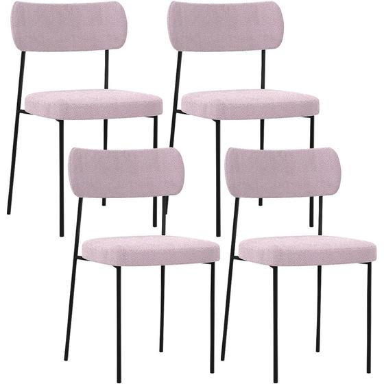 Imagem de Kit 04 Cadeiras Estofadas Para Sala De Jantar Melina L02 Bouclê Rosê - Lyam Decor