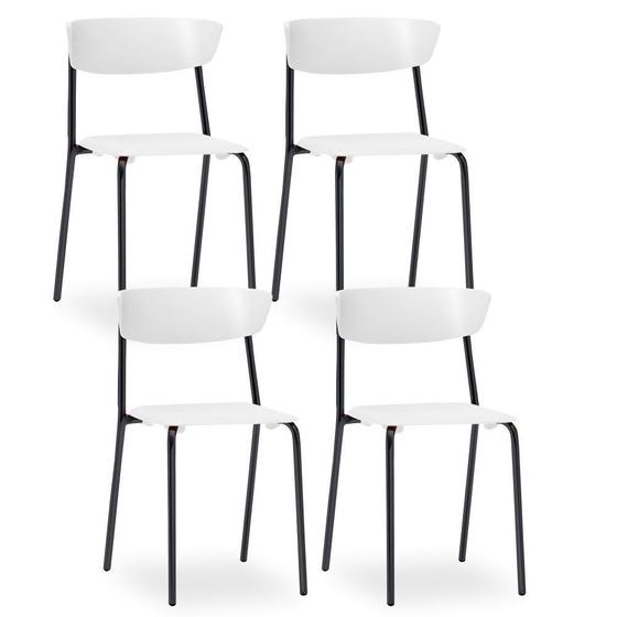 Imagem de Kit 04 Cadeiras Fixa Base Preta Empilhável Bit Branco - Lyam Decor