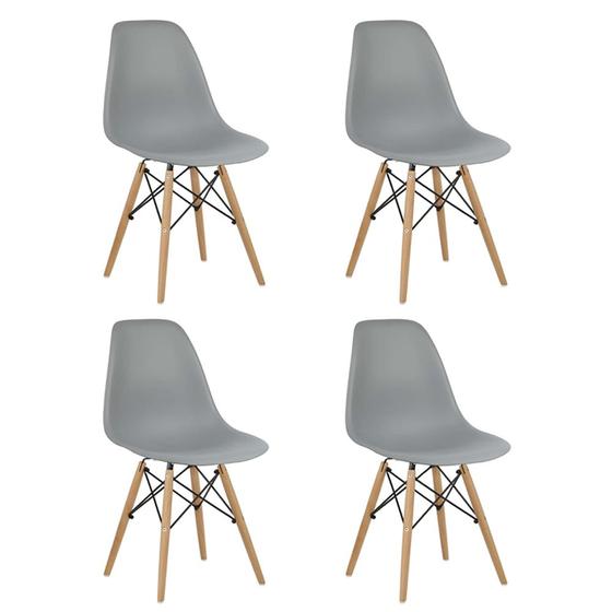 Imagem de Kit 04 Cadeiras para Sala de Jantar Eiffel Eames Cinza Base Madeira - D'Rossi