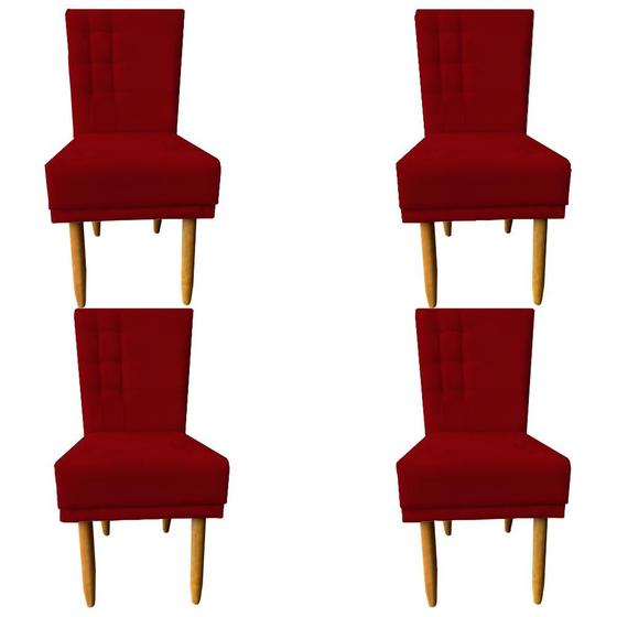 Imagem de Kit 04 Cadeiras Para Sala de Jantar Lia Pés Palito Suede Vermelho - D'Classe Decor