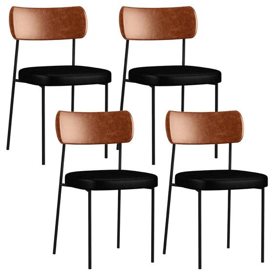 Imagem de Kit 04 Cadeiras Para Sala De Jantar Melina L02 material sintético Camel material sintético Preto - Lyam Decor