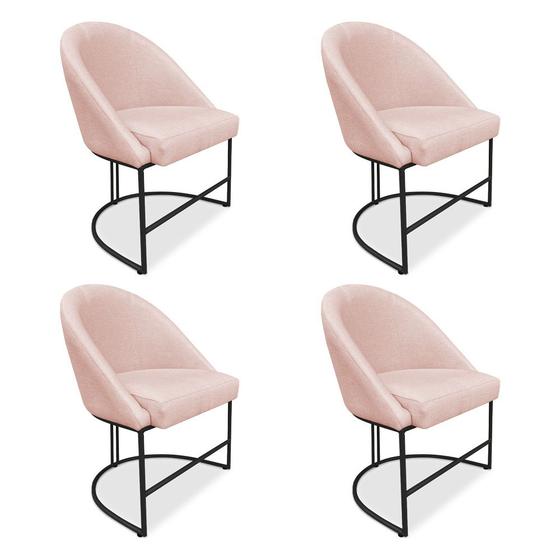 Imagem de Kit 04 Cadeiras Poltrona de Jantar Bela Suede Rosa Bebê Base Metálica Industrial Preto - Pallazio