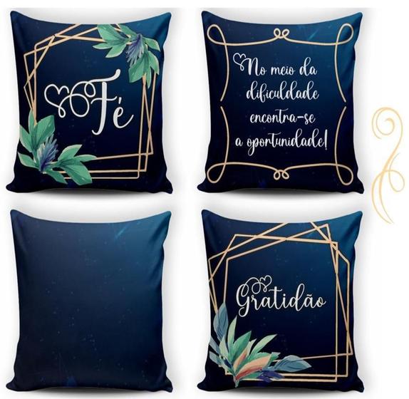 Imagem de Kit 04 Capas de Almofadas Decorativas Fé Gratidão