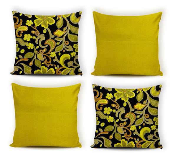 Imagem de Kit 04 Capas Para Almofadas Decorativas Amarelo Arabesco 45x45cm