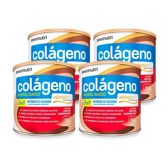 Imagem de Kit 04 Colageno Verisol Lata 250G Frutas Vermelhas Maxinutri