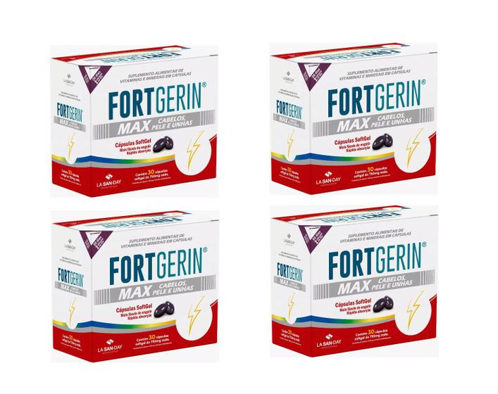 Imagem de Kit 04 FortGerin Max Cabelos Unhas 30Cps SoftGel - LaSanDay