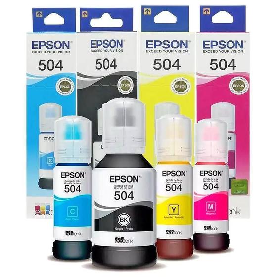 Imagem de kit 04 Garrafas de Tintas T504 CMYK para impressora L4150 L4160