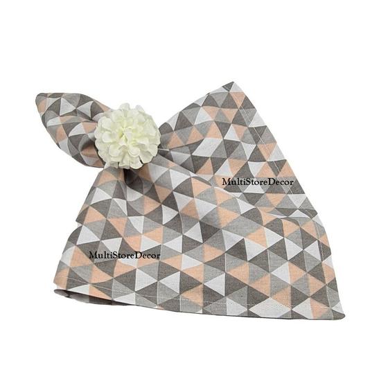 Imagem de KIT 04 Guardanapo de Tecido 40 x 40cm Chevron Cinza - Acabamento Bainha - Várias Cores e Estampas