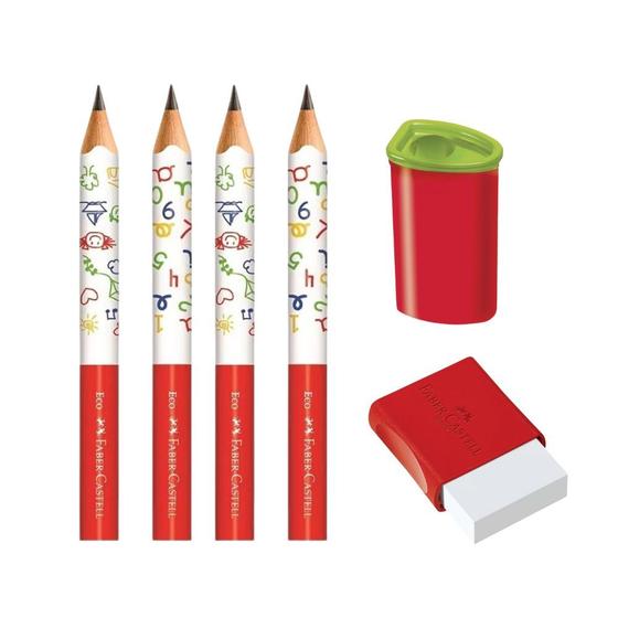 Imagem de Kit 04 Lápis Jumbo Triangular BIG Infantil Nº 2 HB + 01 Apontador Jumbo + 01 Borracha Faber Castell