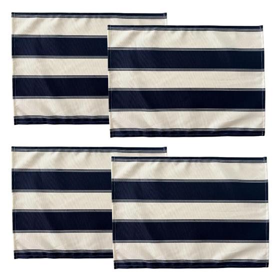 Imagem de Kit 04 Lugares Americanos Stripes Marinho Acqua Block Retangular 32x45cm Arrumadinho