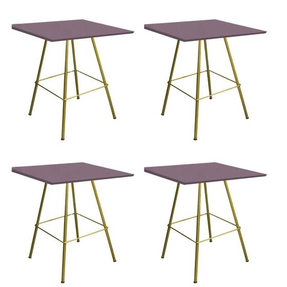 Imagem de Kit 04 Mesa de Centro Industrial Juan Eiffel Escritório Sala Ferro Dourado Tampo MDF Quadrado Rose Rosa - Ahazzo Móveis