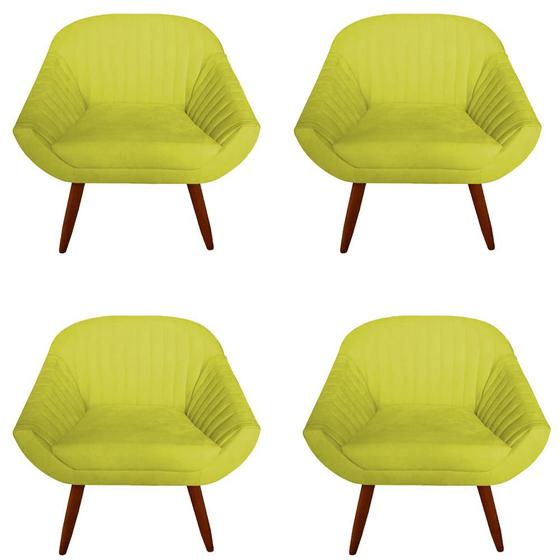 Imagem de Kit 04 Poltrona Anitta Pés Palito Suede Amarelo - D'Classe Decor