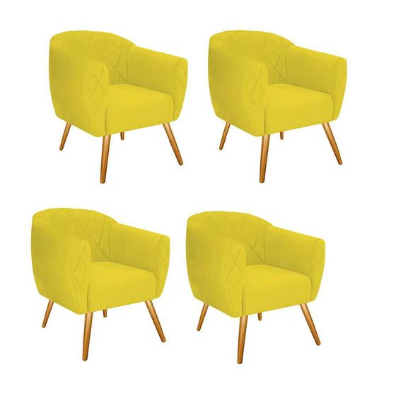 Imagem de Kit 04 Poltrona Cadeira Decorativa  Ludi Pés Palito Sala de Estar Recepção Escritório Suede Amarelo - KDAcanto Móveis