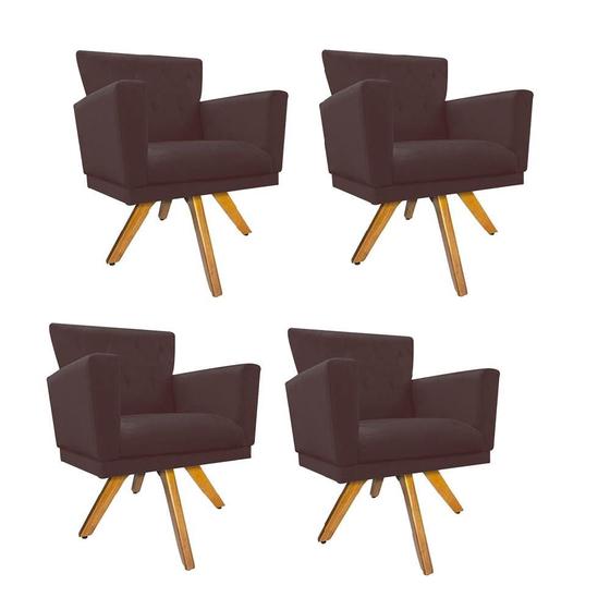 Imagem de Kit 04 Poltrona Cadeira Decorativa  Mind Base Giratória Sala de Estar Recepção Escritório Consultório Suede Marrom - Damaffê Móveis