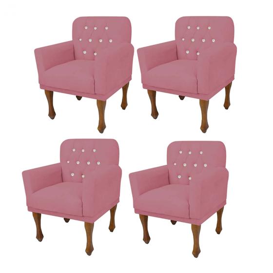 Imagem de Kit 04 Poltrona Cadeira Decorativa  Mona com Strass Sala de Estar Recepção Escritório Suede Rosa Bebê - Damaffê Móveis