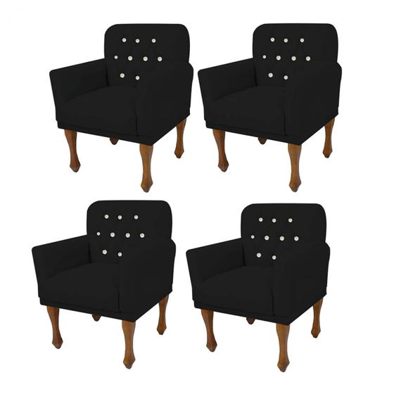 Imagem de Kit 04 Poltrona Cadeira Decorativa  Mona Luxo com Strass Sala de Estar Recepção Escritório Suede Preto - Damaffê Móveis