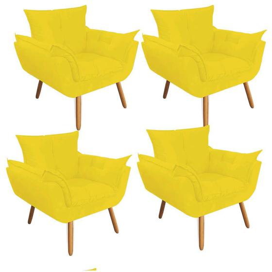 Imagem de Kit 04 Poltrona Cadeira Decorativa  Opala Sala de Estar Recepção Consultório Escritório Suede Amarelo - Damaffê Móveis