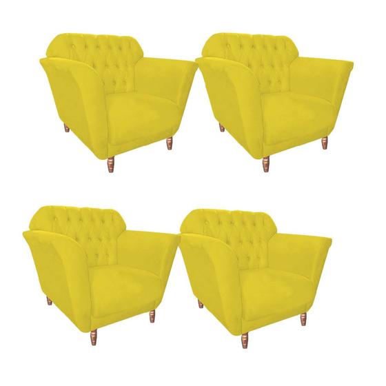 Imagem de Kit 04 Poltrona Cadeira Decorativa  Ster com Capitone  Sala de Estar Recepção Escritório material sintético Amarelo - Damaffê Móveis