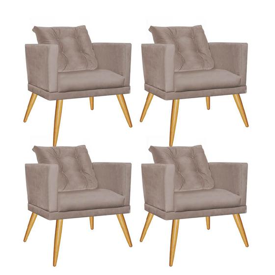 Imagem de Kit 04 Poltrona Cadeira Milena Confort Com almofada Sala Recepção Escritório Pé Caramelo material sintético Bege - DAMAFFÊ MÓVEIS