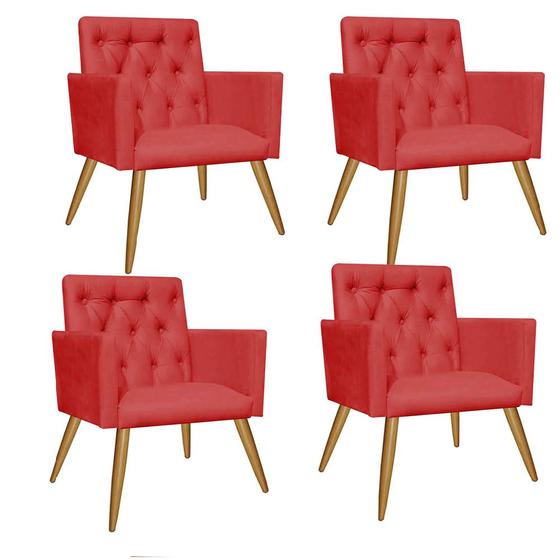 Imagem de Kit 04 Poltrona Cadeira Nina Captone Decorativa Recepção Sala De Estar material sintético Vermelho - KDAcanto Móveis