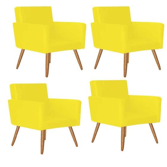 Imagem de Kit 04 Poltrona Cadeira Nina Decorativa Recepção Sala De Estar Suede Amarelo - DAMAFFÊ MÓVEIS