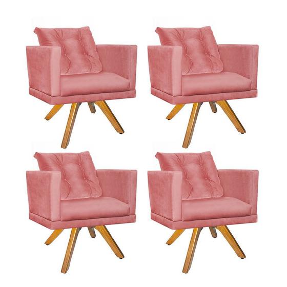 Imagem de Kit 04 Poltrona Milena Confort Base Giratória Rústico Com Almofada Sala Recepção Escritório Suede Rose Gold - DAMAFFÊ MÓVEIS