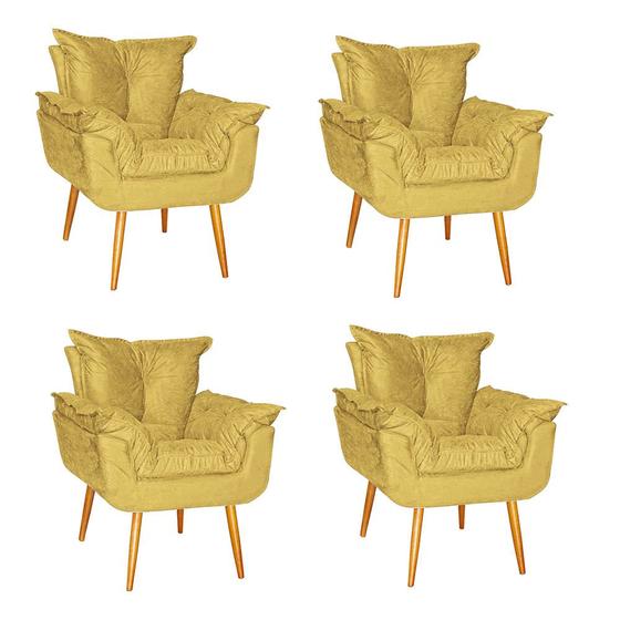 Imagem de Kit 04 Poltrona Opala Sala Escritório Recepção Quarto Suede Amarelo - Ninho Decor