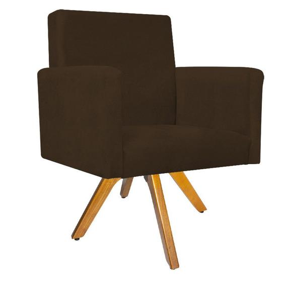 Imagem de Kit 04 Poltronas Arenzza Base Giratória de Madeira Suede Marrom - KDAcanto Móveis