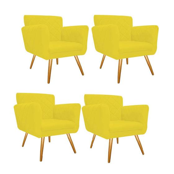 Imagem de Kit 04 Poltronas Cadeira Decorativa Cloe  Pé Palito Para Sala de Estar Recepção Escritório Suede Amarelo - Damaffê Móveis