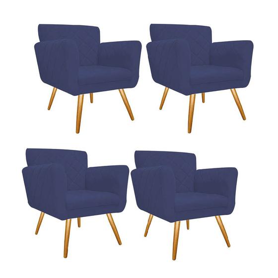 Imagem de Kit 04 Poltronas Cadeira Decorativa Cloe  Pé Palito Para Sala de Estar Recepção Escritório Suede Azul Marinho - KDAcanto Móveis