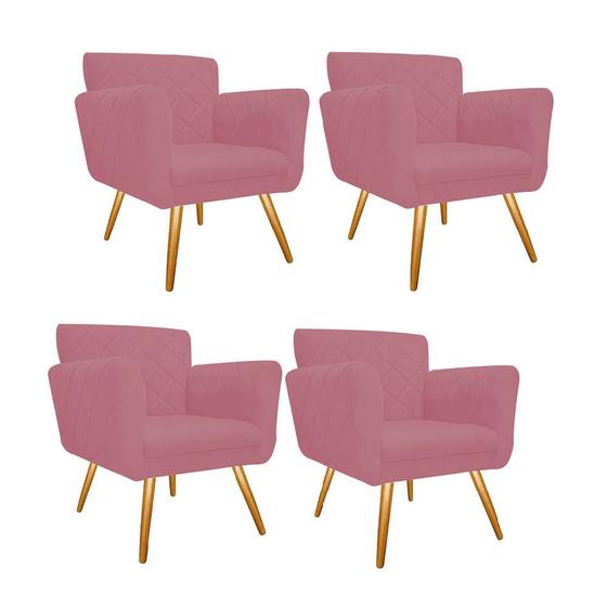 Imagem de Kit 04 Poltronas Cadeira Decorativa Cloe  Pé Palito Para Sala de Estar Recepção Escritório Suede Rose - KDAcanto Móveis