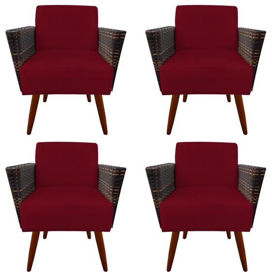 Imagem de Kit 04 Poltronas Chanel Braça Tramada Pés Palito Suede Marsala - D'Classe Decor