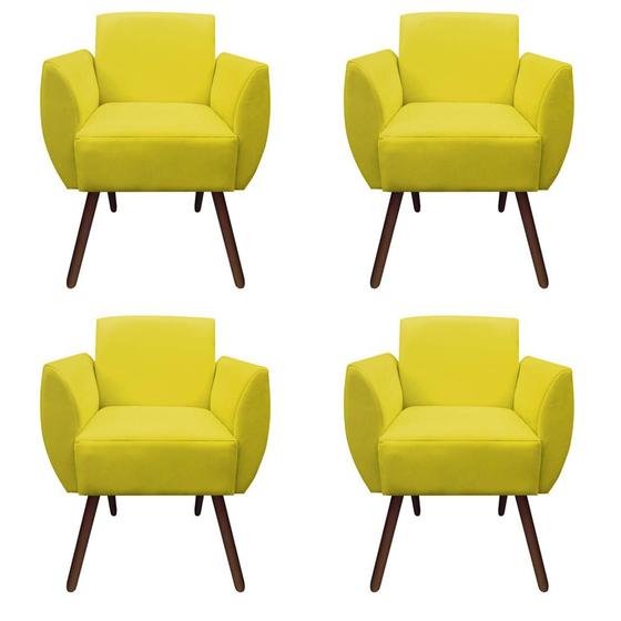 Imagem de Kit 04 Poltronas Decorativa Kelly Pés Palito Suede Amarelo - D'Classe Decor