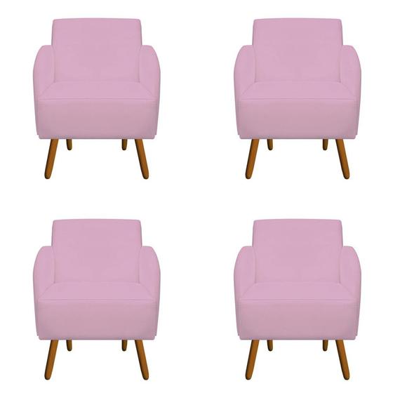 Imagem de Kit 04 Poltronas Decorativa Laura Pés Palito Suede Rosa Bebê - D'Classe Decor