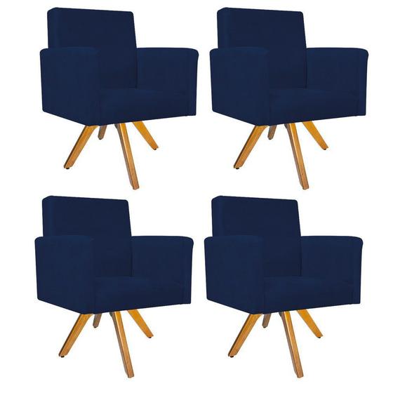 Imagem de Kit 04 Poltronas Decorativas Arenzza Base Giratória de Madeira Suede Azul Marinho - DAMAFFÊ MÓVEIS