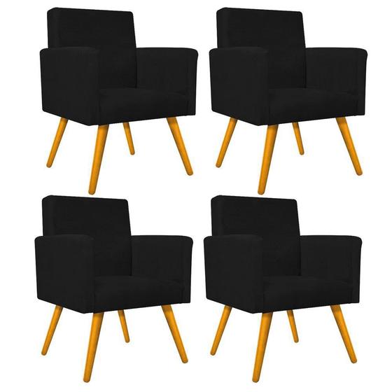 Imagem de kit 04 Poltronas Decorativas Arenzza Palito Mel Suede Preto - DAMAFFÊ MÓVEIS