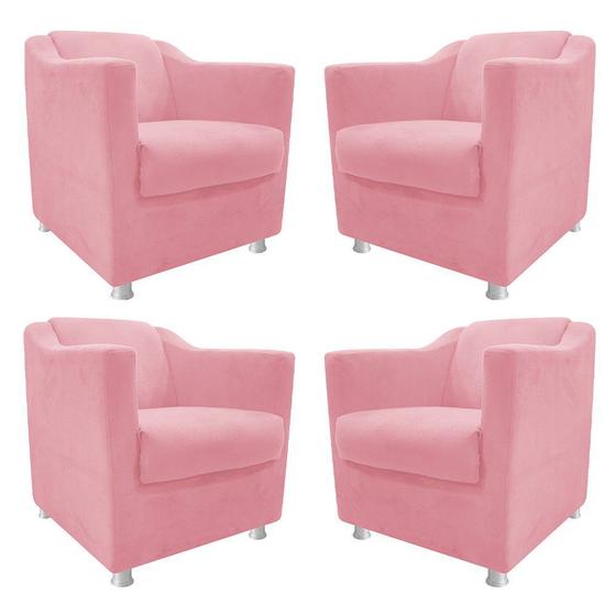 Imagem de kit 04 Poltronas Decorativas Babel Sala de Estar Recepção Suede Rosa Bebê - DAMAFFÊ MÓVEIS