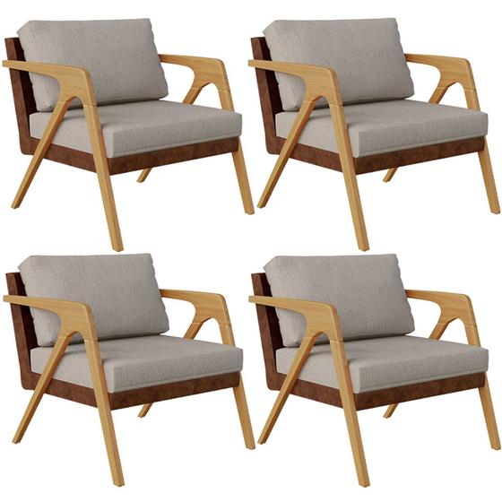 Kit 04 Poltronas Decorativas Para Sala De Estar Pietra L02 Sintético Marrom Linho Bege - Lyam Decor Menor preço em Kit 04 Poltronas Decorativas Para Sala De Estar Pietra L02 Sintético Marrom Linho Bege - Lyam Decor