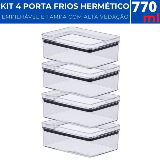 Imagem de Kit 04 Potes Porta-Frios Acrílico Hermético Lumini 770ml