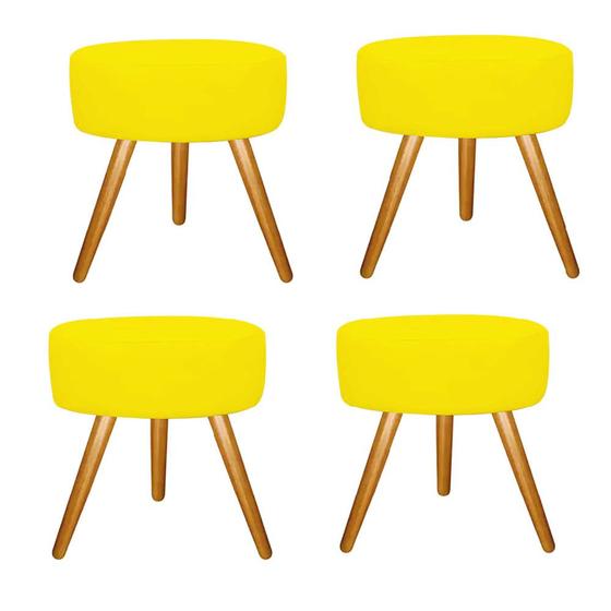 Imagem de Kit 04 Puf Puff Banqueta Sofia Redondo Sala Escritório Recepção Pé Palito Suede Amarelo - D house Decor