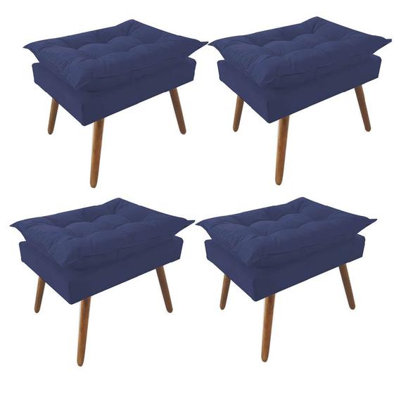 Imagem de Kit 04 Puff Opala decorativo  Pés em Madeira Sala de Estar Recepção Consultório Suede Azul Marinho - Damaffê Móveis