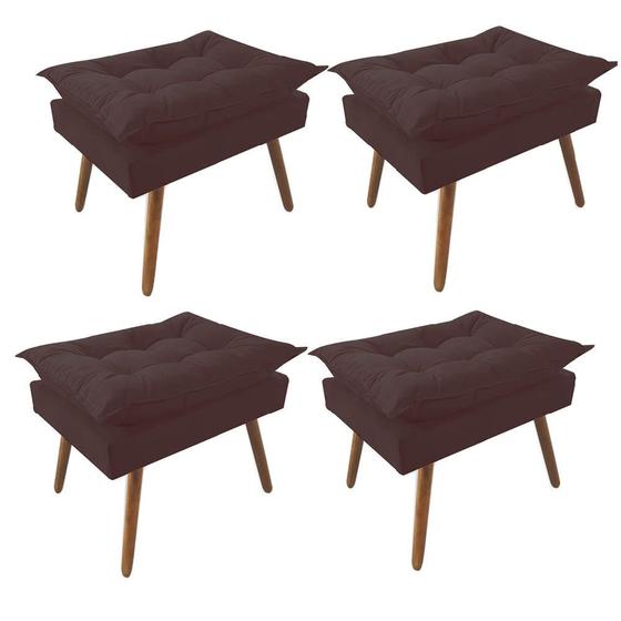 Imagem de Kit 04 Puff Opala decorativo  Pés em Madeira Sala de Estar Recepção Consultório Suede Marrom - Damaffê Móveis