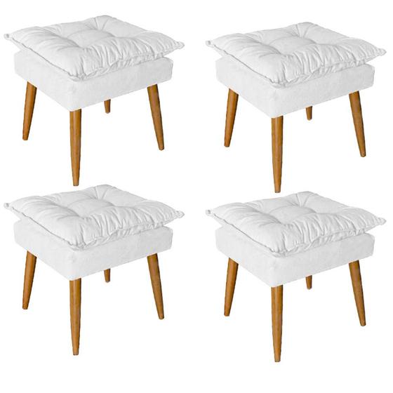 Imagem de Kit 04 Puff Puf Banqueta Opala Para Quarto Sala Recepção Suede Branco - Ninho Decor