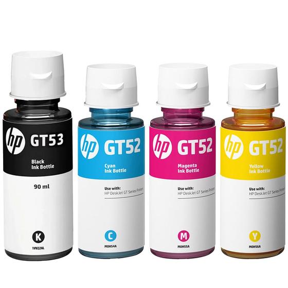 Kit 04 Refil de Tinta GT53 / GT52 Ciano, Magenta, Amarelo Preto Menor preço em Kit 04 Refil de Tinta GT53 / GT52 Ciano, Magenta, Amarelo Preto
