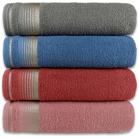 Imagem de Kit 04 Toalha Banho Banhão Felpuda Toalha Luxo 100% Algodão Alta Absorção 
