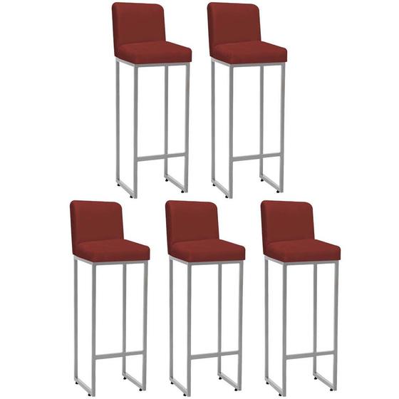 Imagem de Kit 05 Banqueta Alta Com Encosto Lucca -60cm chão até o assento Industrial Ferro Cinza Sintético Vermelho - Ahazzo Móveis