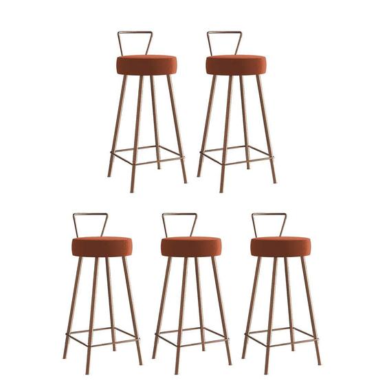 Imagem de Kit 05 Banqueta Alta Com Encosto Tais Eiffel Cozinha Bar Bistrô Ferro Bronze Sintético Laranja - Ahz Móveis