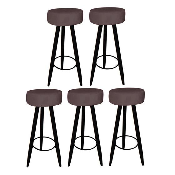 Imagem de Kit 05 Banqueta Alta Flora Pés Palito em Madeira Preto para  Bar Bistrô Cozinha  material sintético Marrom - Damaffê Móveis
